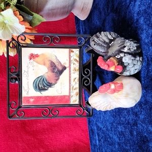 Roosters, Trivet and Salt & Pepper Shaker.